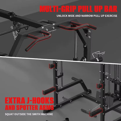 Smith Machine Power Rack with LAT Pulldown System Power Cage with Cable System Squat Rack for Home Gym with Chest Press Machine