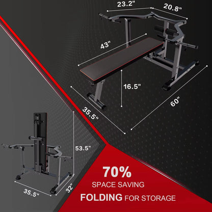 Bench Press Set Chest Press Machine with Independent Converging Arms Adjustable Flat Incline Bench Press with Dumbbell Rack For