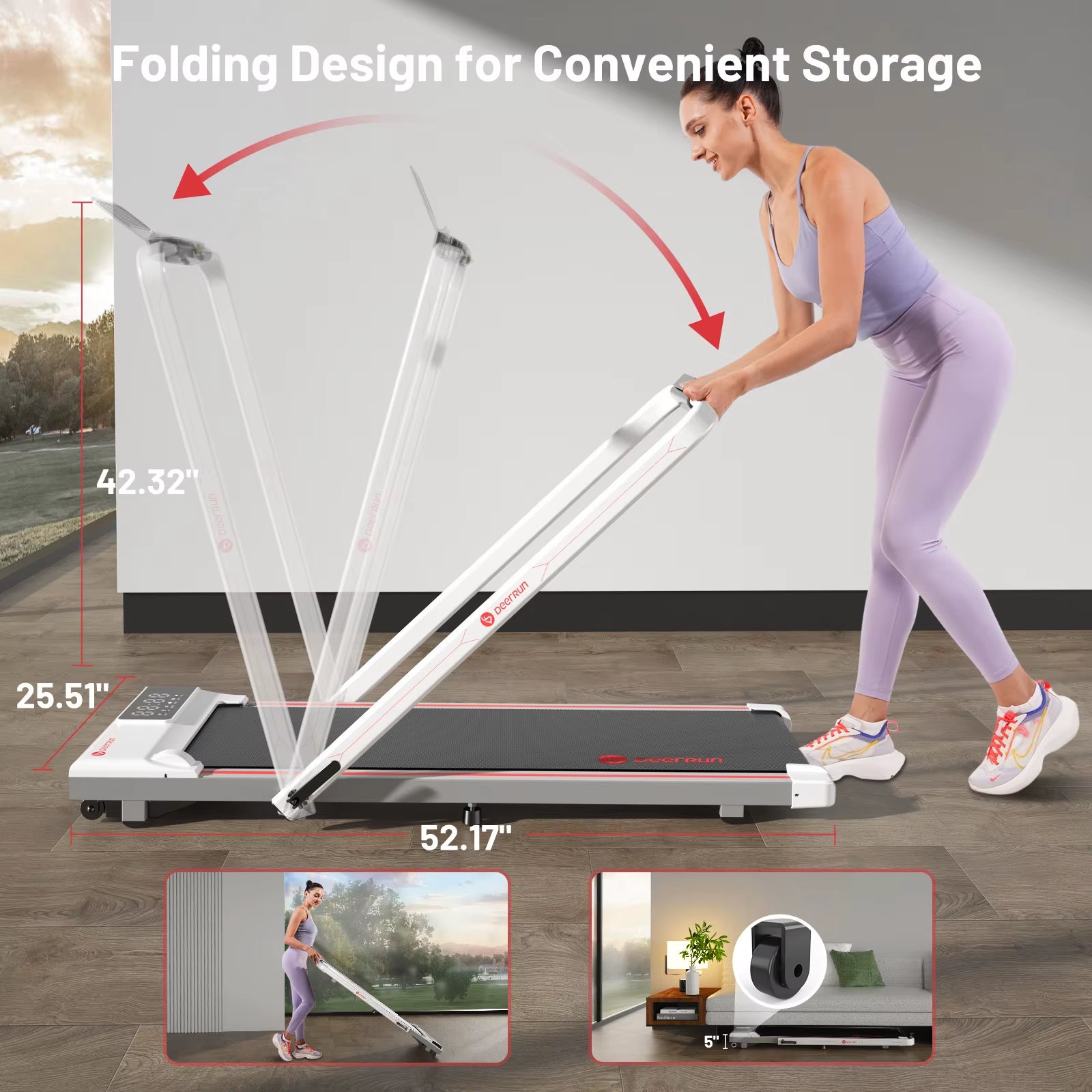 Treadmills for Home Foldable,Folding Walkingpad Treadmill MAX 300Lbs APP Remote Control,Running Machine with Safety Handrail
