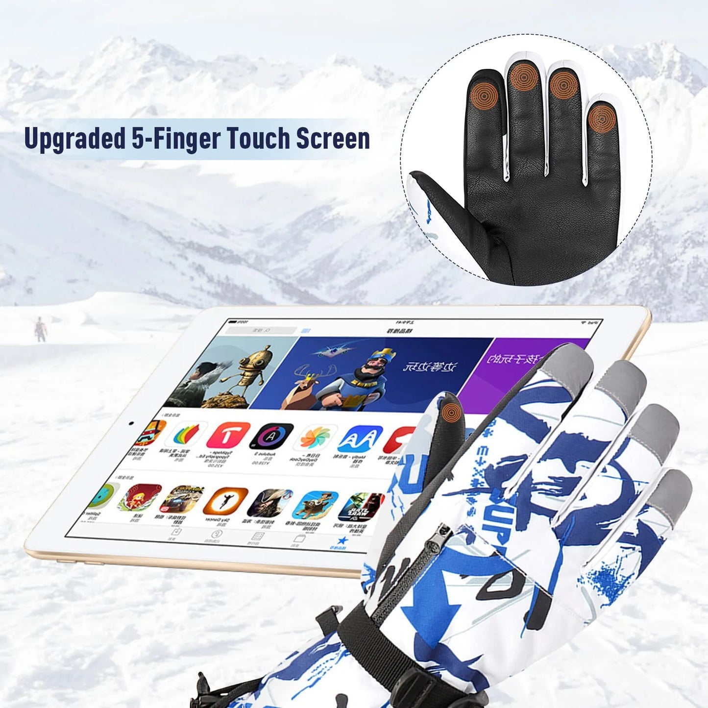 Boys Snowboard Sled Gloves Kids Touchscreen Snow Gloves Girls Windproof Winter Gloves Waterproof Snow Ski Gloves for Kids Graffiti Black 11-14 Years