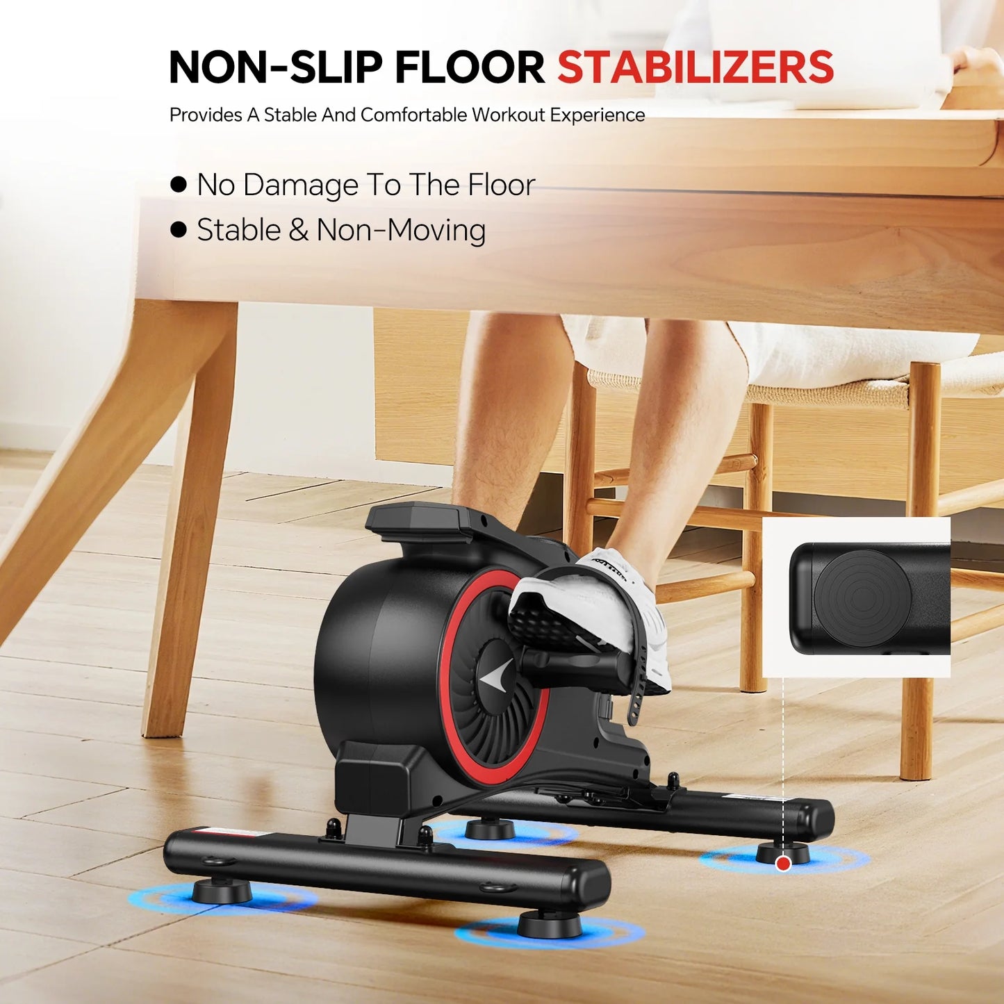 Mini Elliptical Machine under Desk Stepper Elliptical Trainer Portable Leated Foot Pedal Exerciser with Non-Slip Mat & 2 Resistance Bands for Seniors Physical Therapy