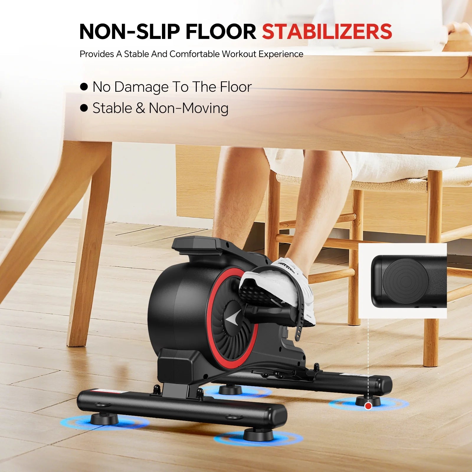 Mini Elliptical Machine under Desk Stepper Elliptical Trainer Portable Leated Foot Pedal Exerciser with Non-Slip Mat & 2 Resistance Bands for Seniors Physical Therapy
