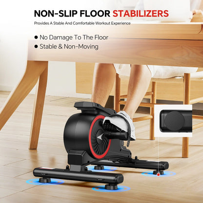 Mini Elliptical Machine under Desk Stepper Elliptical Trainer Portable Leated Foot Pedal Exerciser with Non-Slip Mat & 2 Resistance Bands for Seniors Physical Therapy