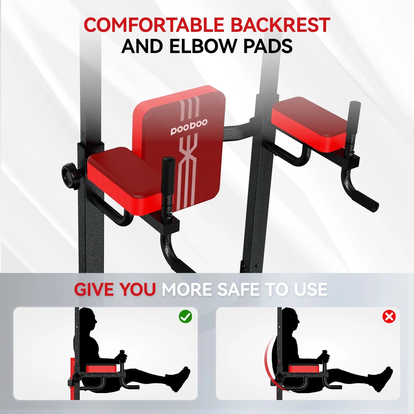 Multifunction Power Tower Pull up Bar Dip Station Power Rack with Adjustable Backrest for Home Gym Strength Training Workout Equipment Max Weight 480Lbs