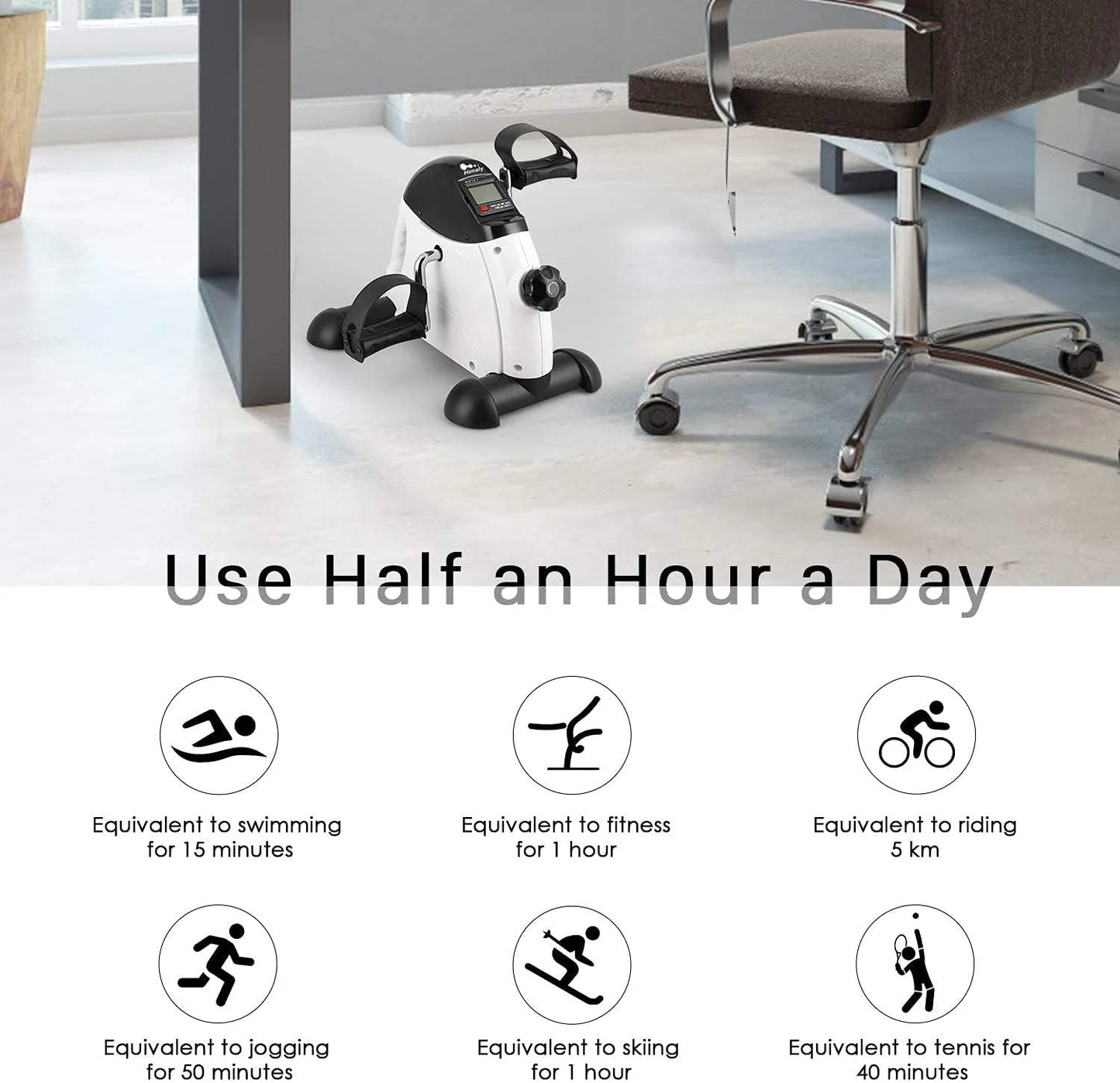 Under Desk Exercise Bike,Stationary Foot Pedal Exerciser,Portable Mini Exercise Bike with LCD Screen Displays for Leg/Arm Fitness and Health,White