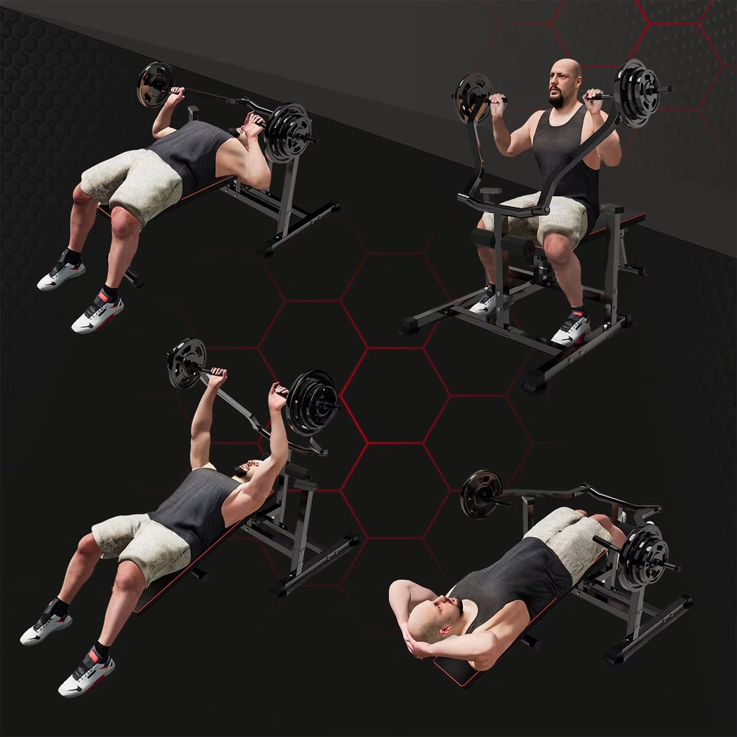 Bench Press Set Chest Press Machine with Independent Converging Arms Adjustable Flat Incline Bench Press with Dumbbell Rack For