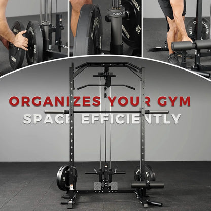 Smith Machine Home Gym, 1800 LBS Multi-Functional Squat Rack with Lat Pull down System, Workout Station with Weight Bar, Bend Peg and Other Functional Attachments