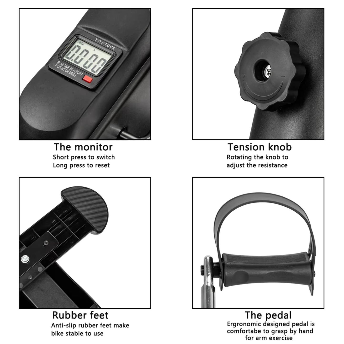 W002K Home Use Hands and Feet Trainer Mini Exercise Bike Black