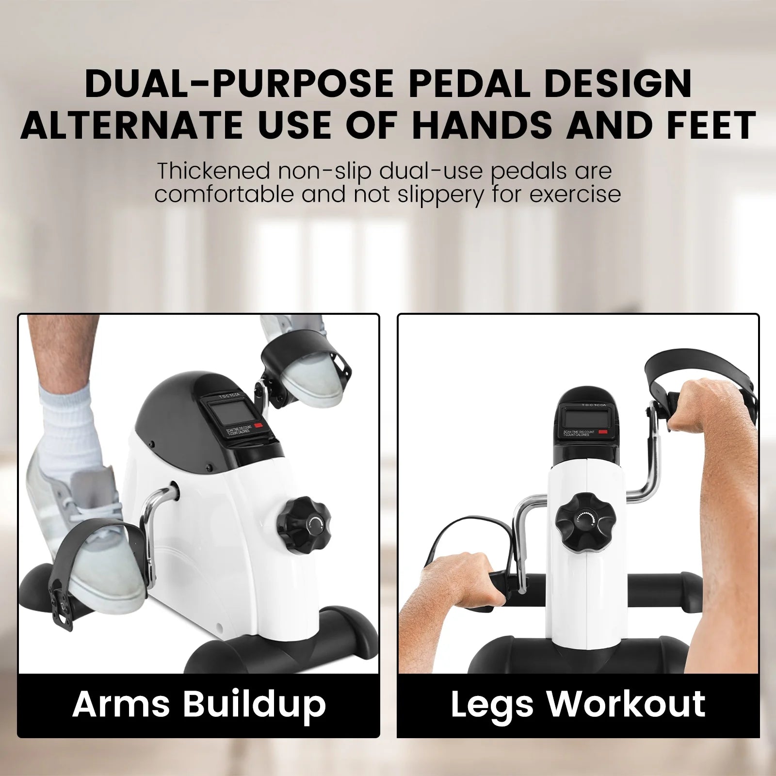 Under Desk Exercise Bike,Stationary Foot Pedal Exerciser,Portable Mini Exercise Bike with LCD Screen Displays for Leg/Arm Fitness and Health,White