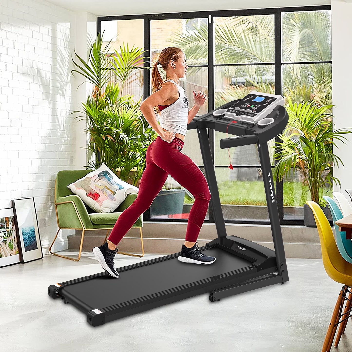 "Electric Exercise Treadmills on Sale, 55"" X 26"" X 48"" Smart Folding Treadmill with MP3 Ipad/ Cup Holder, 12 Preset Program, Motorized Running Exercise Equipment for Home, Black"