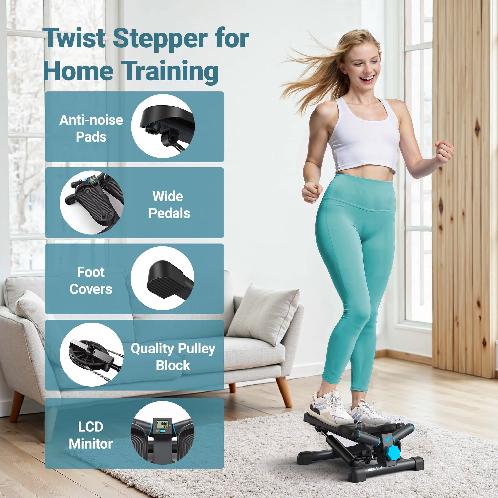 Mini Stepper for Exercise Twist Stair Stepper 330LBS Capacity Stepper Exercise Equipment with Resistance Band for Fitness