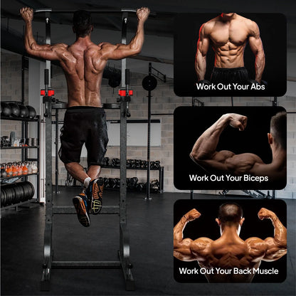 Multifunction Power Tower Pull up Bar Dip Station Power Rack with Adjustable Backrest for Home Gym Strength Training Workout Equipment Max Weight 480Lbs