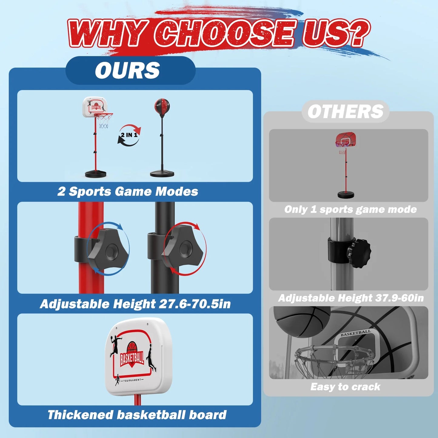 2 in 1 Kids Basketball Hoop and Punching Bag, Adjustable Stand with Boxing Gloves & 2 Balls, Toddler Basketball Hoop and Boxing Bag Set Toy for Outdoor Indoor Sports Games
