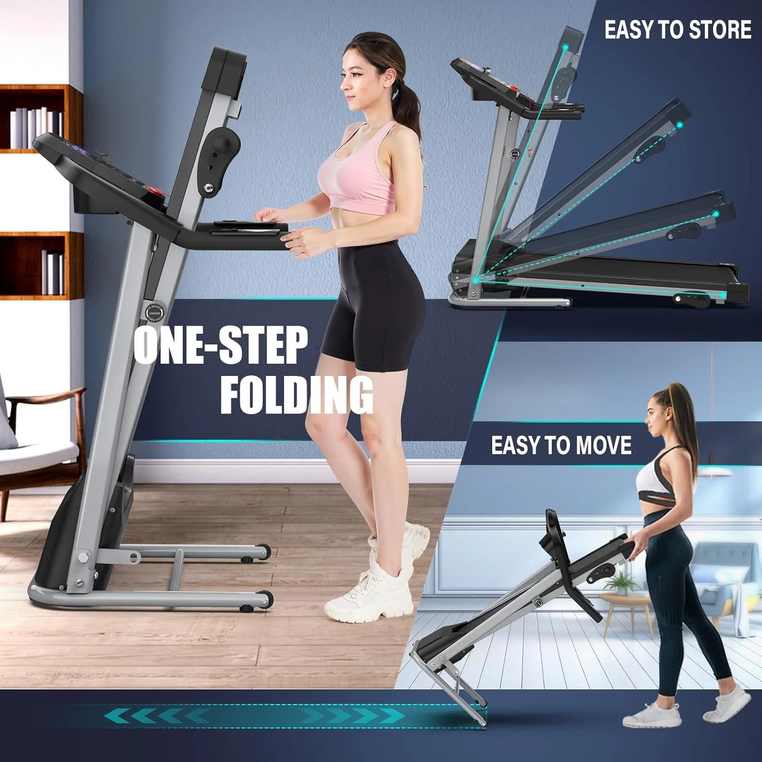 2.5HP Folding Treadmills for Home with Incline, Portable Running Machine Electric Compact Treadmills Foldable for Exercise Home Gym Fitness Walking Jogging,Max Weight265Lb