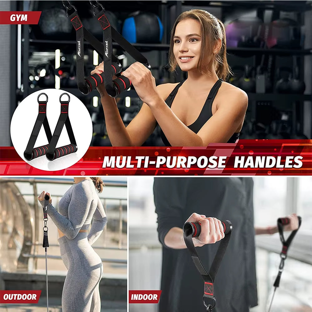 1Pair Gym Resistance Bands Foam Handles Anti-Slip Grip Strong Nylon Webbing Fitness Heavy Duty Cable Machine Workout Equipment
