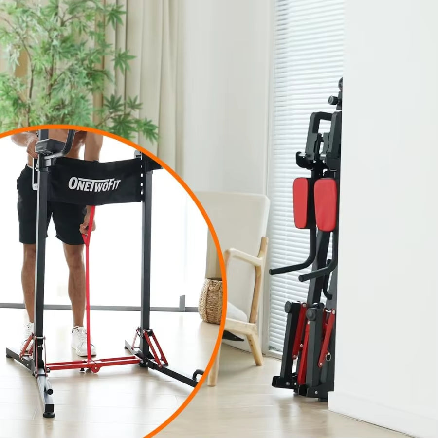 Foldable Power Tower Pull up Bar Station Multi-Function Adjustable Height Pull up Dip Station for Home Gym Workout Strength Tra