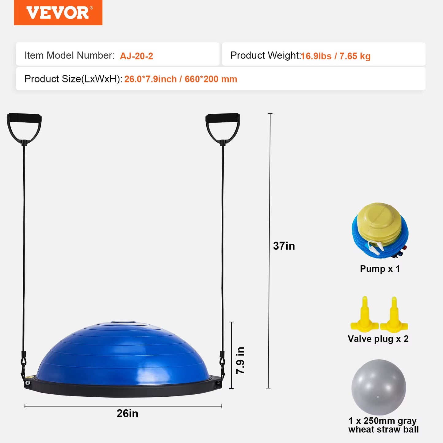 23/26 Inch Half Exercise Ball Trainer Balance Ball Trainer 660Lbs Capacity Stability Ball Yoga Ball W/ Resistance Bands