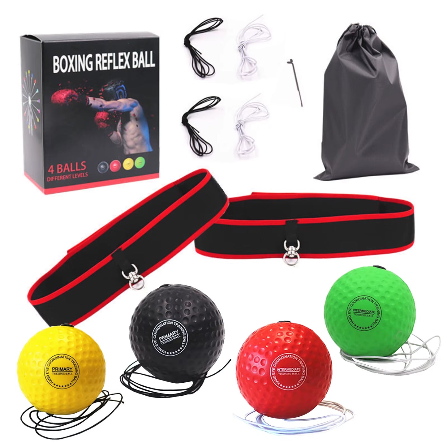 4/2Pcs Muay Thai Hand Eye Training Punch Ball Headband Boxing Reaction Ball with Headband Exerciser Gym Boxing Reflex Speed Ball