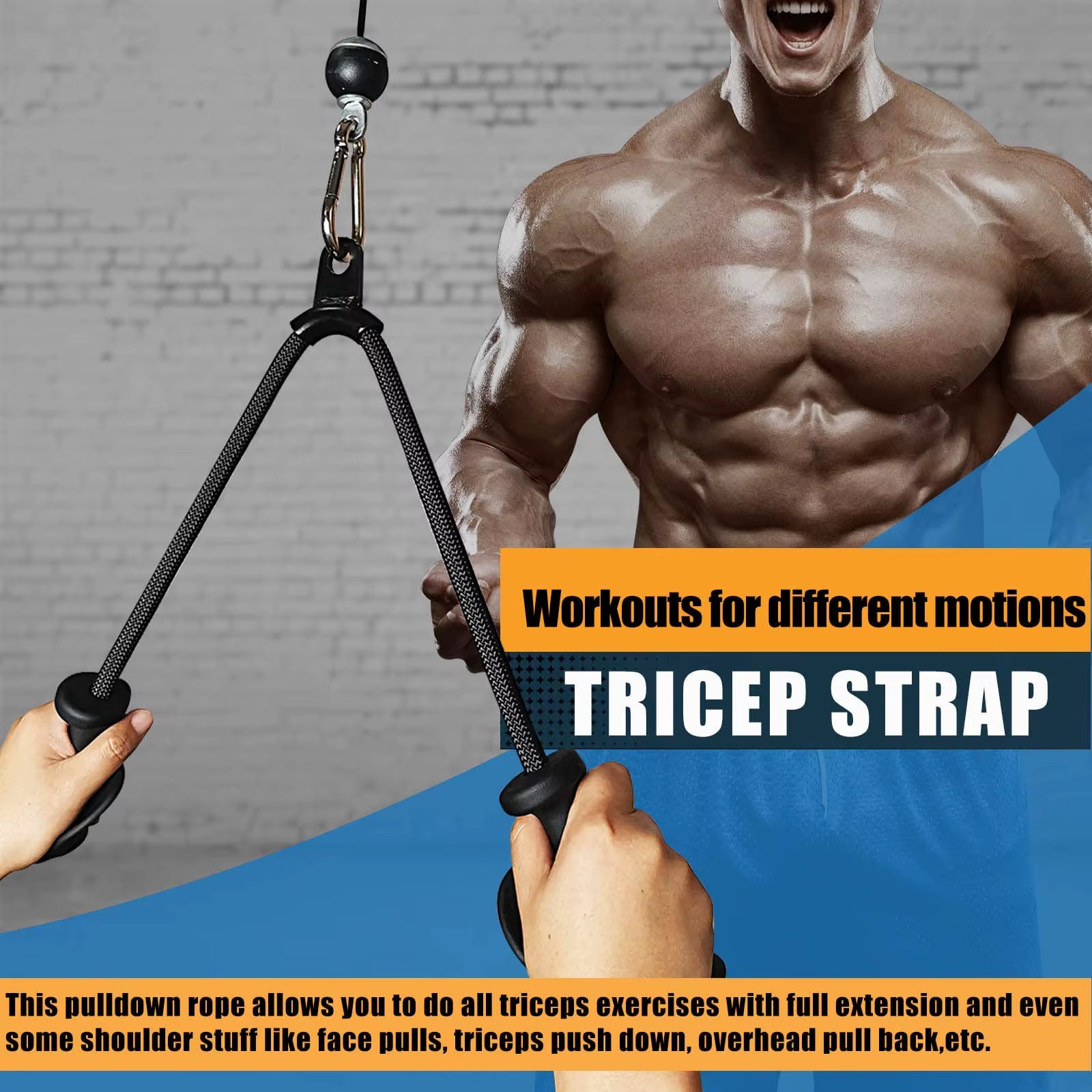 Ergonomic Triceps Rope Pull down Attachment Anti-Slippery Natural Rubber Grip Non-Slip Handle DIY Pulley Cable Attachment