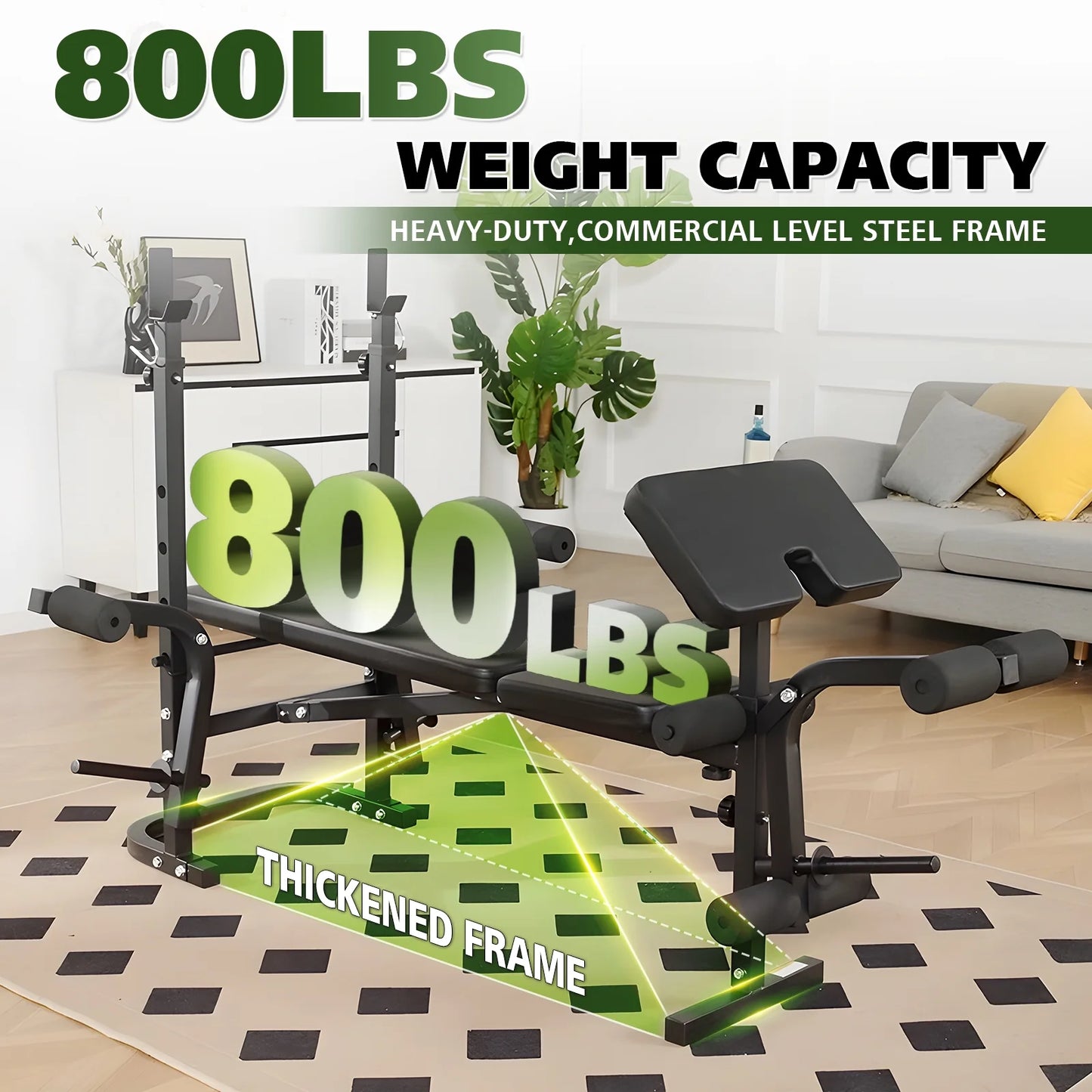Adjustable Weight Bench Set, 800LBS 6 in 1 Full Body Workout Weight Bench with Leg Extension , Multi-Function Strength Training Bench Press Set for Home Gym
