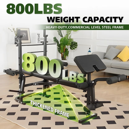 Adjustable Weight Bench Set, 800LBS 6 in 1 Full Body Workout Weight Bench with Leg Extension , Multi-Function Strength Training Bench Press Set for Home Gym