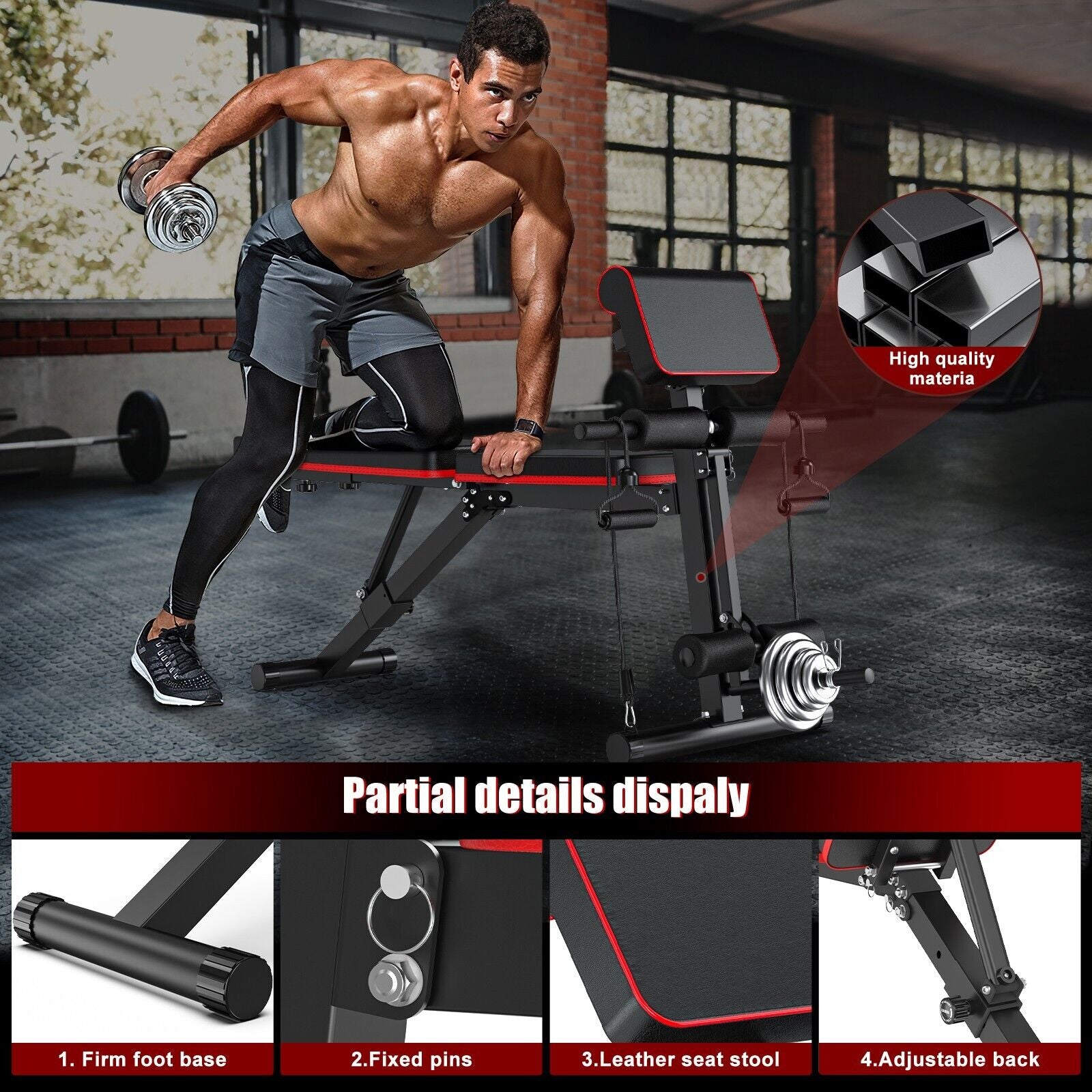 Weight Bench Adjustable Foldable Strength Training Full Body Workout Incline Gym