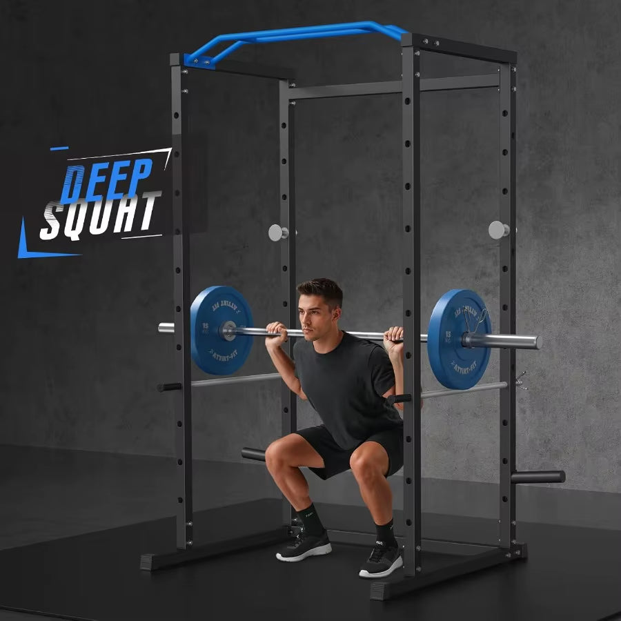 Power Cage Multifunctional Squat Rack for Home Gym with Cable Crossover System 1600LBS Weight Capacity Strength Training Equipm