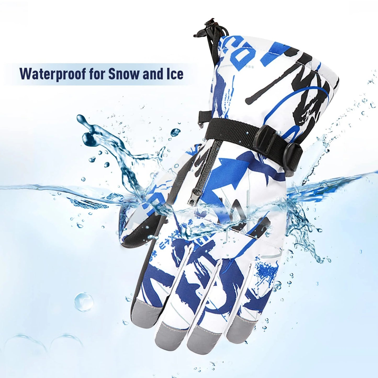 Boys Snowboard Sled Gloves Kids Touchscreen Snow Gloves Girls Windproof Winter Gloves Waterproof Snow Ski Gloves for Kids Graffiti Black 11-14 Years