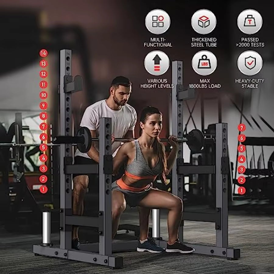 Squat Rack for Home Gym with Max Load 1800 Lbs for Bumpers and 600 Lbs for J Hooks