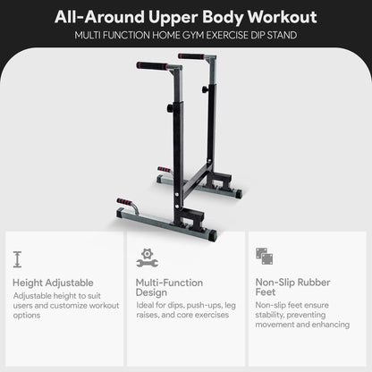 Steel Frame Dip Station with Adjustable Height, 500 Lb Weight Capacity, Black