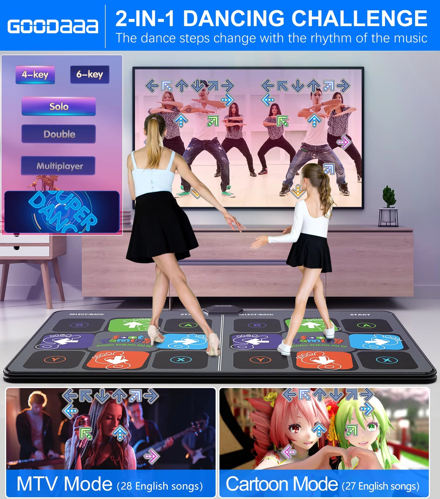 Dance Mat Game for TV/PC Family Sports Video Game Anti-Slip Music Fitness Carpet Wireless Double Controller Folding Dancing Pad